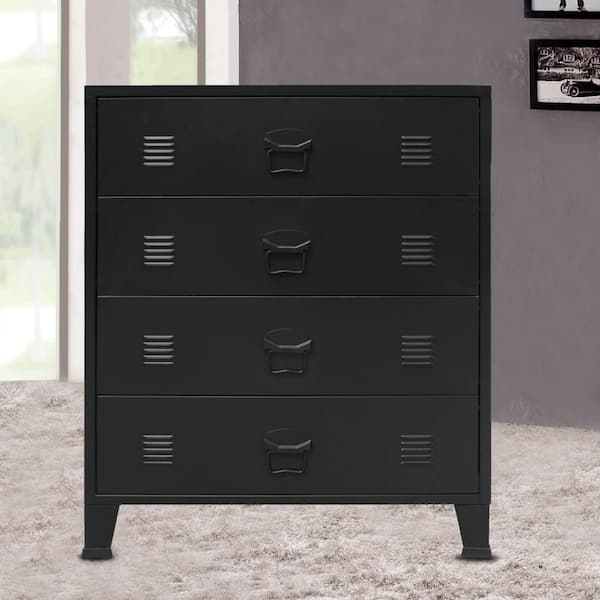 Black 4 Drawer 15.7 in. Tall Dresser Without Mirror