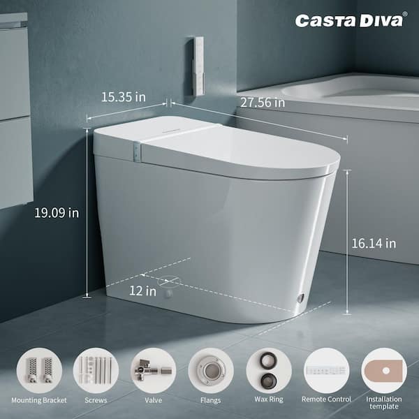 Elongated Electric Smart Bidet Toilet 1.28GPF in White with Foot Sensor, Wider Seat, Auto/Backup Flush, Warm Water Bidet