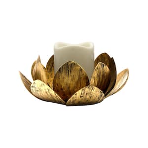 Gold Lotus Metal Candleholder with Battery Operated Candle