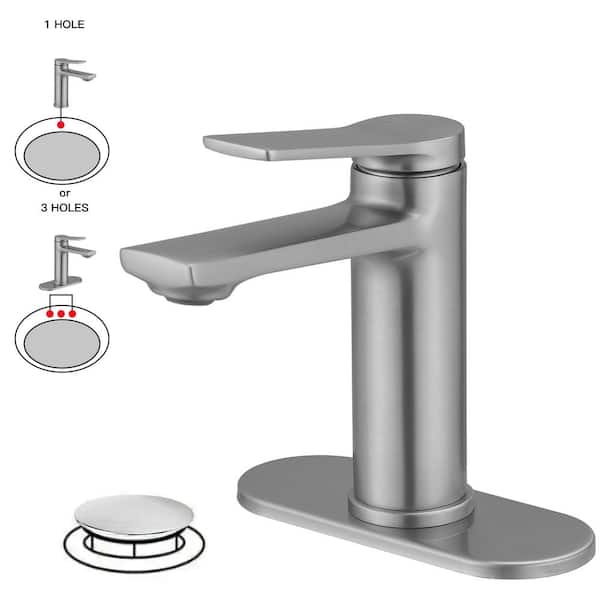BWE Single-Hole Single-Handle Bathroom Faucet With Pop-up Drain Assembly in Brushed Nickel