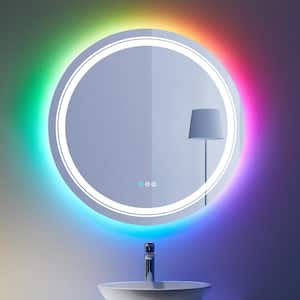 24 in. W x 24 in. H Round Frameless LED Front Lit, Backlit Anti-Fog Tempered Glass Wall Bathroom Vanity Mirror in RGB