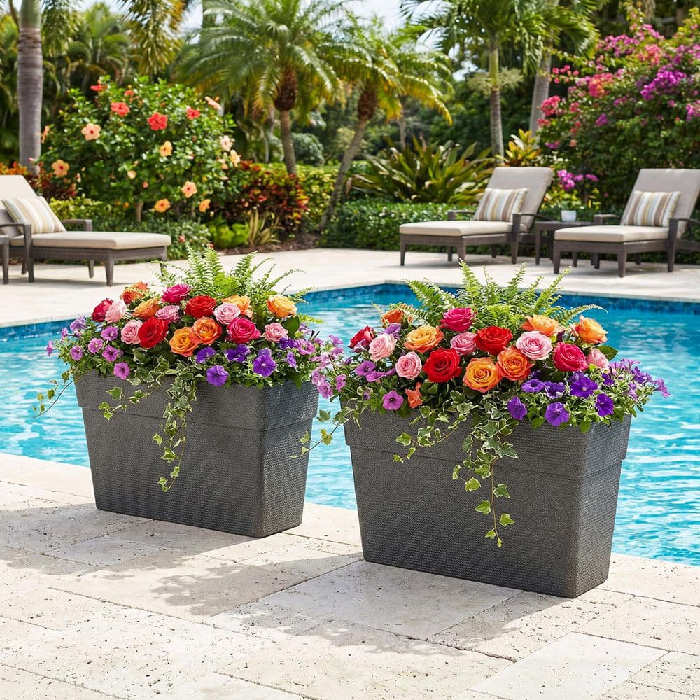 Dovelina Large 32 in. D Black All-Weather Plastic Pedestal Planter