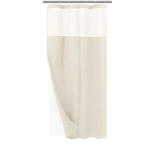 Stall Waffle Weave Shower Curtain with Snap in Fabric Liner and Hooks Set 36 x 72 Cream Hotel Style Mesh Top Window