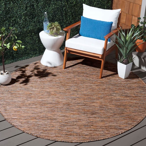 Courtyard Dark Gray/Rust 7 ft. x 7 ft. Dotted Diamond Indoor/Outdoor Round Area Rug