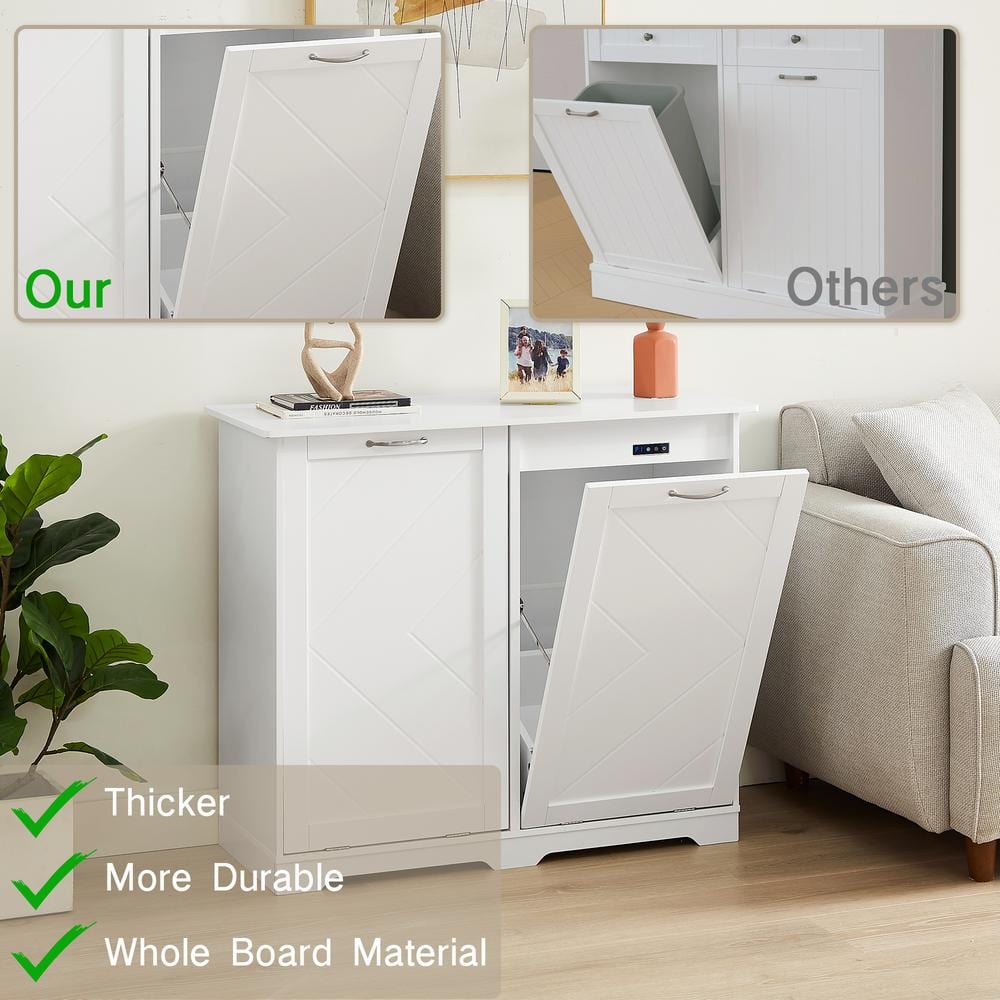 White MDF Wood Dual-Bin Tilt-Out Kitchen Trash Cabinet
