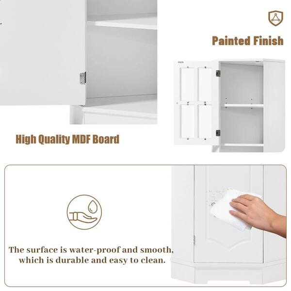 23.2 in. W x 15.9 in. D x 65 in. H in White MDF Boards Bathroom Storage Cabinet with Glass Door