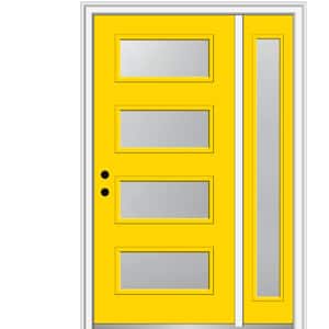 51 in. x 81.75 in. Celeste Frosted Right-Hand 4-Lite Eclectic Painted Fiberglass Smooth Prehung Front Door with Sidelite