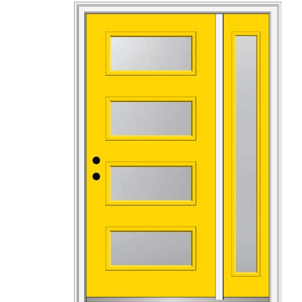 MMI Door 51 in. x 81.75 in. Celeste Frosted Right-Hand 4-Lite Eclectic Painted Fiberglass Smooth Prehung Front Door with Sidelite