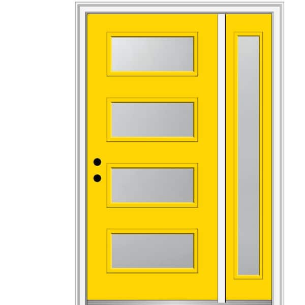 MMI Door 53 in. x 81.75 in. Celeste Frosted Right-Hand 4-Lite Eclectic Painted Fiberglass Smooth Prehung Front Door with Sidelite