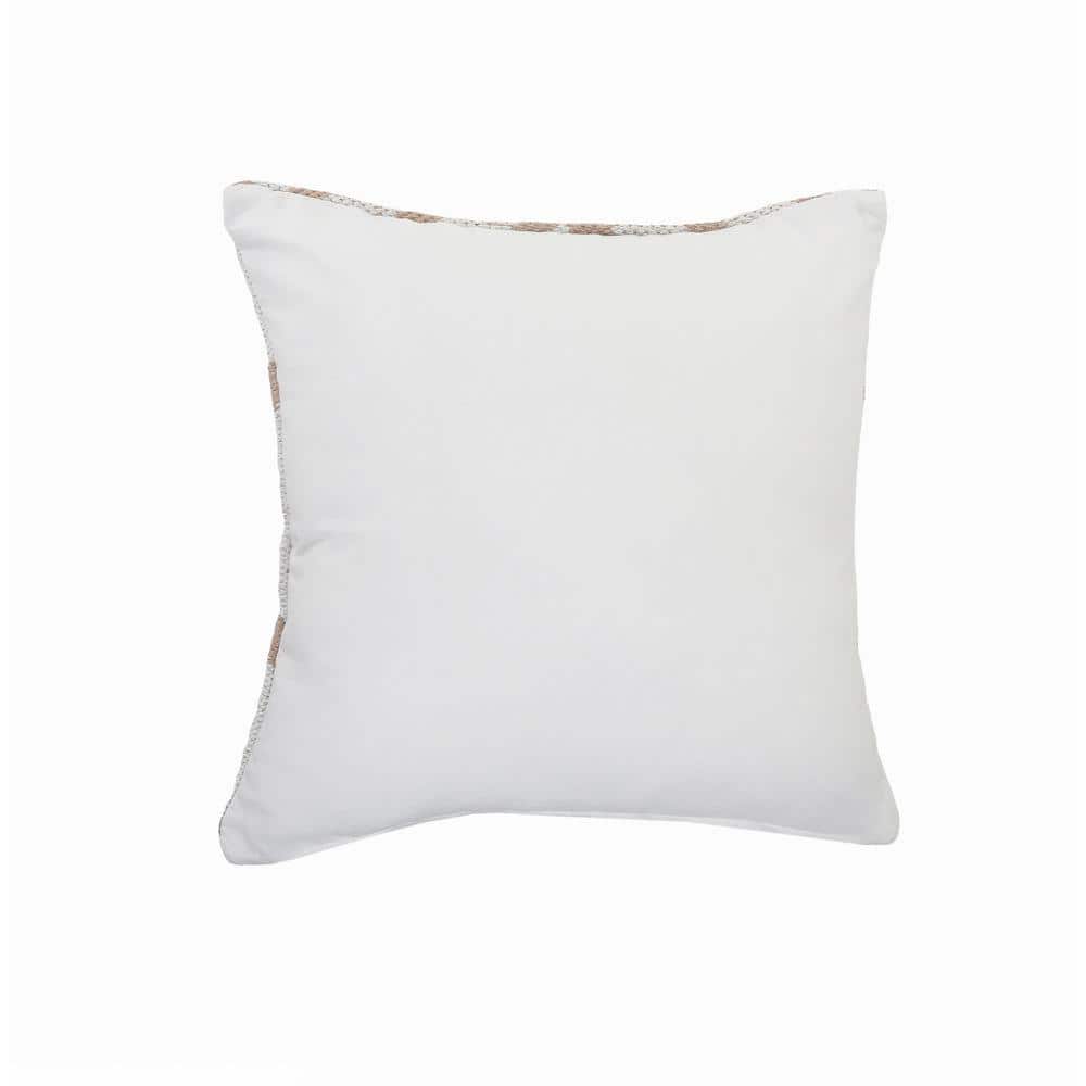 Tan and White Geometric Striped Cotton Square Throw Pillow