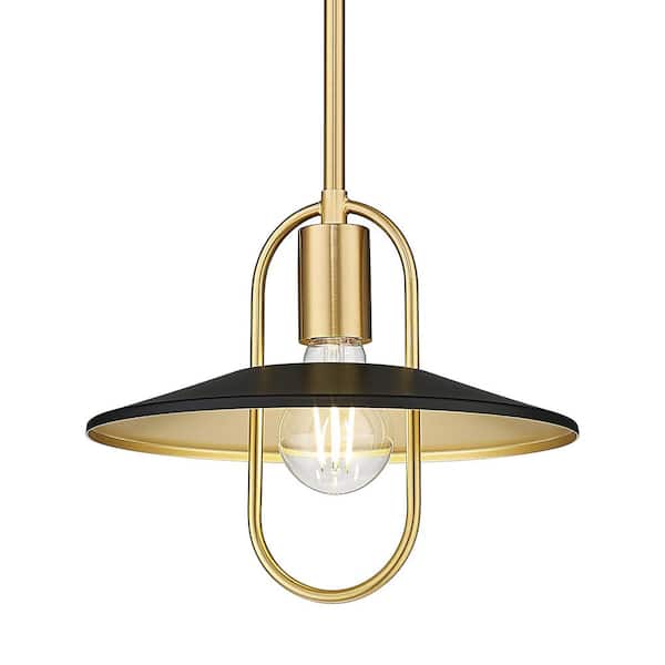 1-Light Matte Black and Gold Pendant Light with Metal Shade