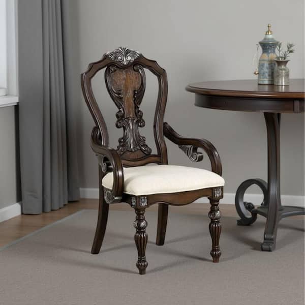 Naddy Dark Brown and Cream Fabric With Cushion Dining Chair (Set of 2)