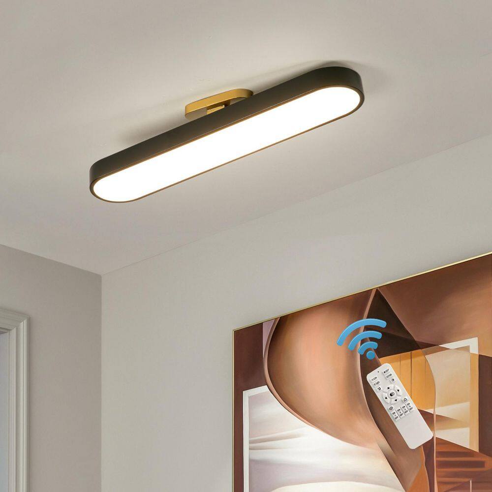 27.5 in. 24-Watt Black Dimmable Integrated LED Semi-Flush Mount with White Acrylic Shade and Remote Included for Bedroom price history on PriceWatchPro