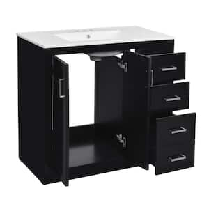 36 in. W x 18.3 in. D x 33.7 in. H Bathroom Black Linen Cabinet