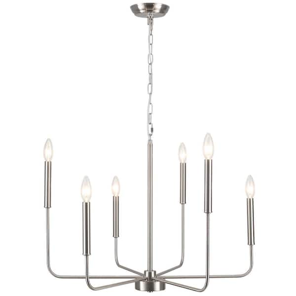 ZJVAIVE 6-Light Nickel Candlestick Hanging Linear Chandelier Lighting Ceiling Light for Kitchen Island