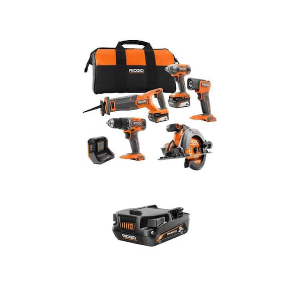 18V Cordless 5-Tool Combo Kit with (2) 4.0 Ah Batteries, Charger, Bag and 18V 2.0 Ah Battery (2-Pack)