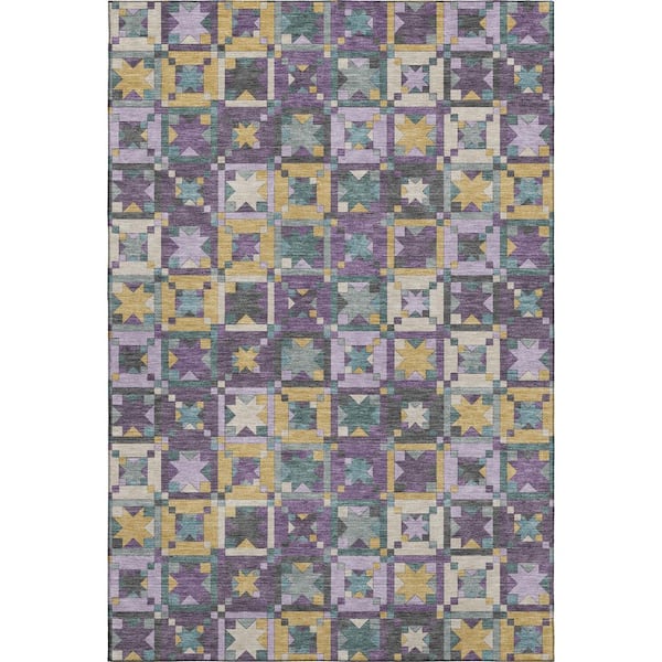 Mayfield Premium Machine Washable Abstract AMF2553 Purple 8 ft. x 10 ft. Area Rug