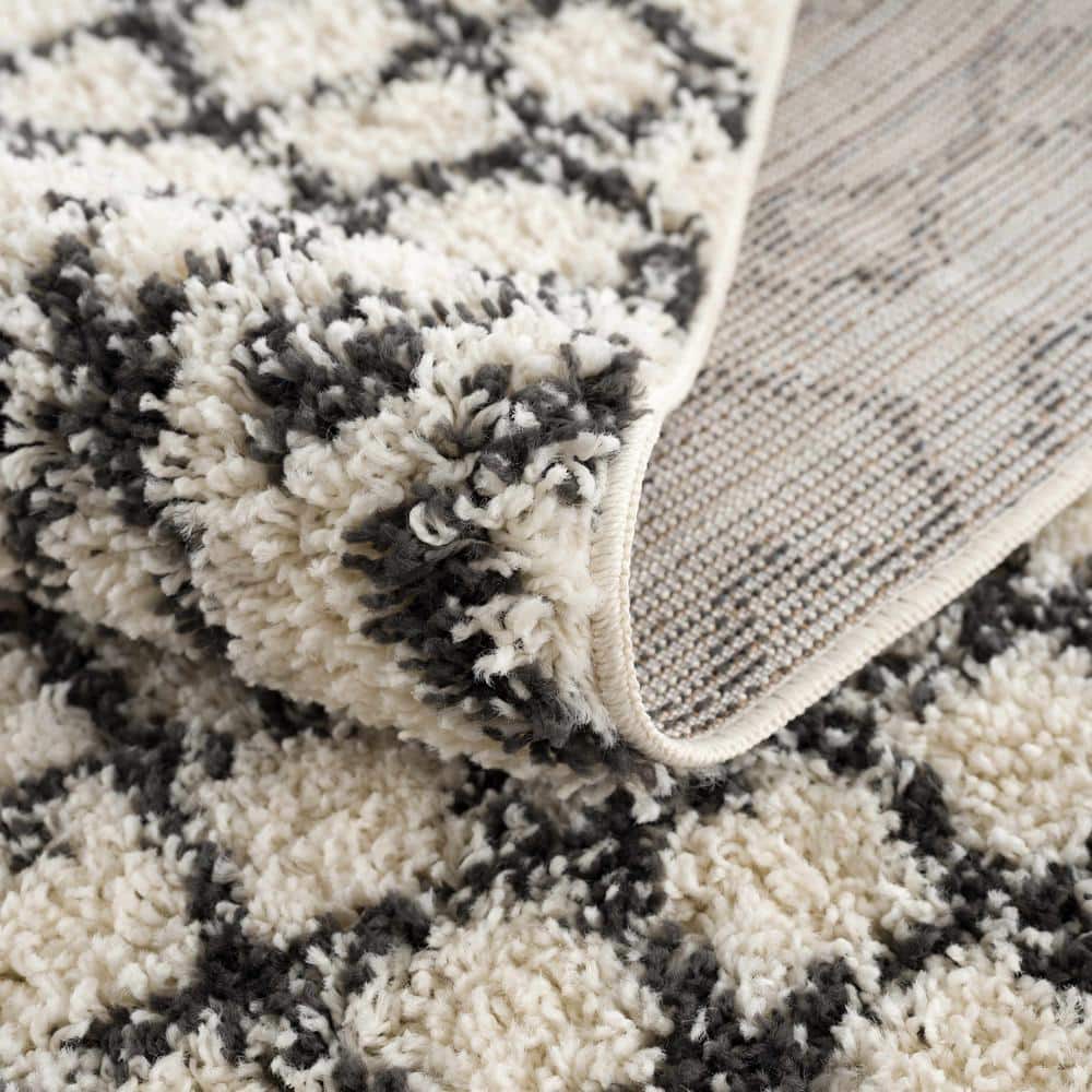Charcoal and Beige Synthetic Shag Runner Rug 2'7" x 7'3"