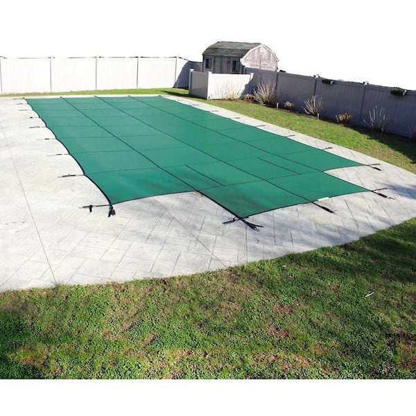 Pool Mate Mesh 18 ft. x 36 ft. Green In Ground Pool Safety Cover With Center Step