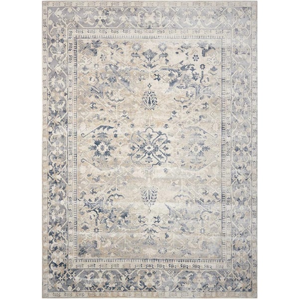 Kathy Ireland Home Malta Ivory/Blue 4 ft. x 6 ft. Traditional Area Rug