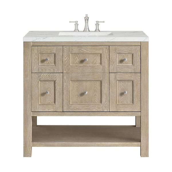 James Martin Vanities Breckenridge 36.0 in. W x 23.5 in. D x 34.18 in. H Single Bathroom Vanity Whitewashed Oak and Ethereal Noctis Quartz Top
