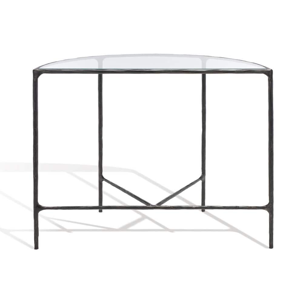 Aristocratic 36'' Black Metal & Glass Demilune Console Table