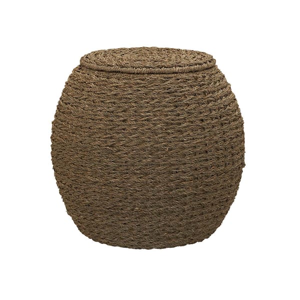 HOUSEHOLD ESSENTIALS 17 in. Barrel Basket Side Table in Natural Seagrass