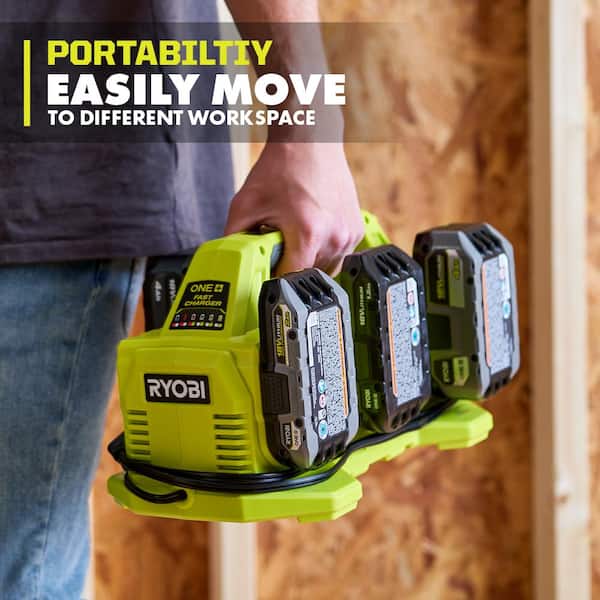 RYOBI ONE+ 18V Lithium-Ion 2.0 Ah Compact Battery (2-Pack) with 6-Port Charger