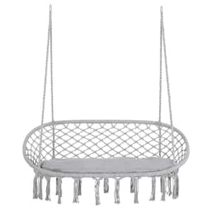 Gray Portable 2-Person Hammock Chair with Soft Cushion, Hanging Cotton Rope Chair for Outdoor