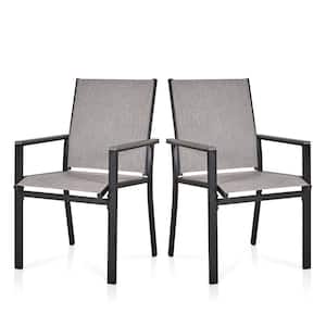 2-piece Outdoor Patio Dining Chairs, Textilene Metal Bistro Garden Chairs Set