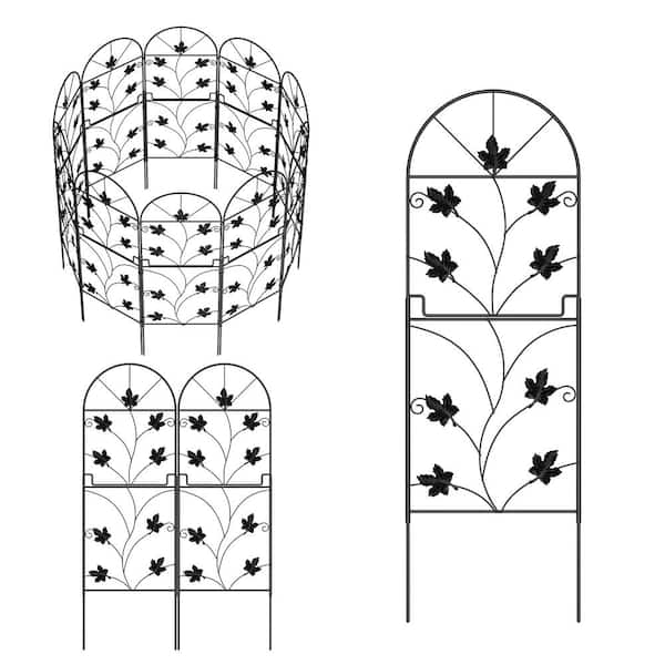 38 in. x 13 in., No-Dig Metal Garden Decorative Fence, Black Trellis Garden Fence (15-Pack)
