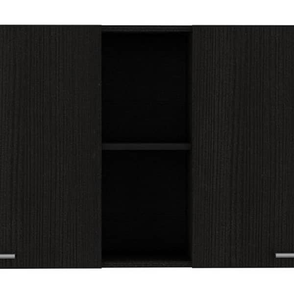 59.05 in. W x 12.4 in. D x 23.62 in. H Black Wood Ready to Assemble Wall Kitchen Cabinet with Shelves and Four Doors
