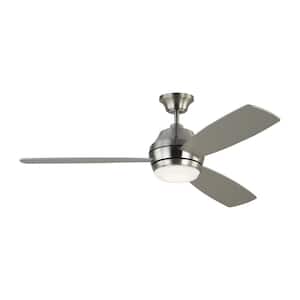 Ikon 52 in. Integrated LED Indoor Brushed Steel Ceiling Fan with Silver/American Walnut Reversible Blades and Remote