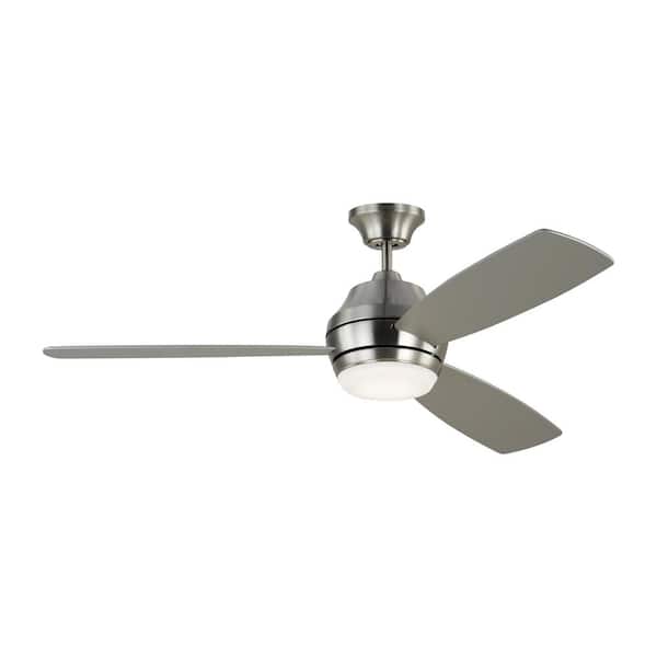 Generation Lighting Ikon 52 in. Integrated LED Indoor Brushed Steel Ceiling Fan with Silver/American Walnut Reversible Blades and Remote