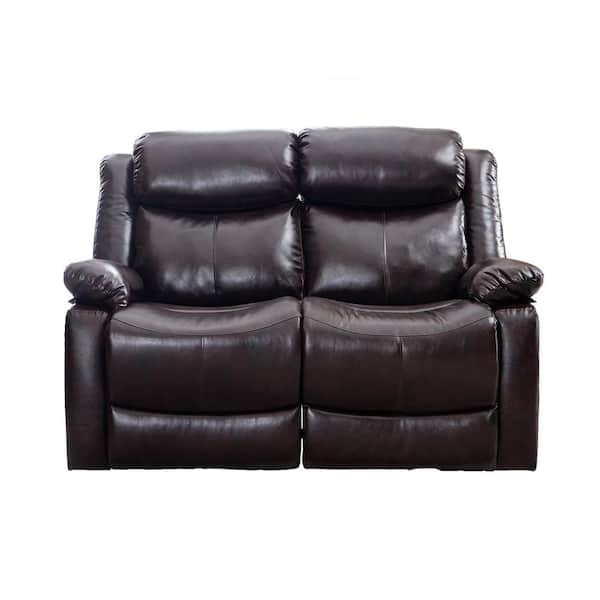 Unbranded 54 in. Brown PU Leather 2-Seater Loveseat Manual Recliner