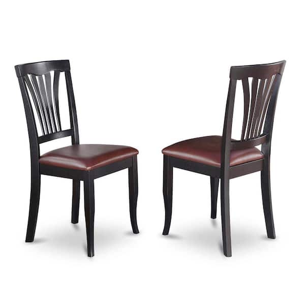 East West Furniture Black Faux Leather Upholstered Wooden Chairs With Cushion, (Set of 2)