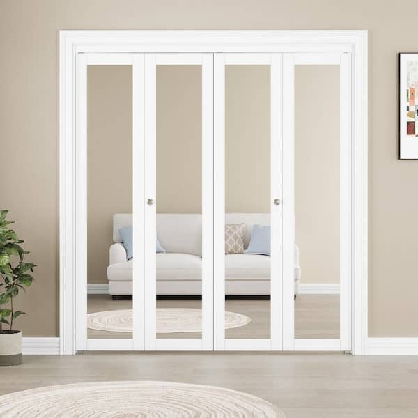 72 in. x 80 in. 1-Lite Mirrored Glass and Solid Core MDF White Prefinished Closet Bifold Door with Hardware Kit