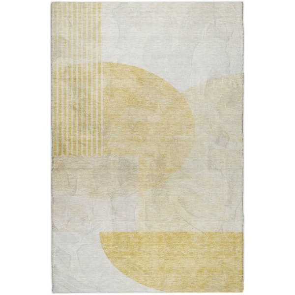 Dream Shag Premium Machine Washable Abstract ADS678 Gold 5 ft. x 7 ft. 6 in. Area Rug