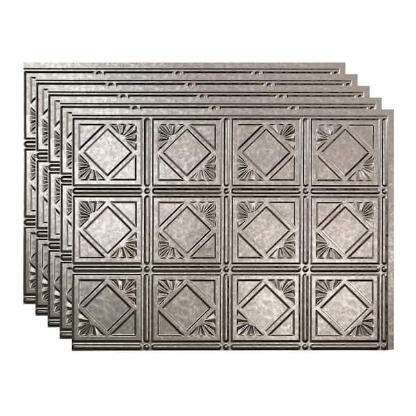 Fasade 18 in. x 24 in. Traditional # 4 Vinyl Backsplash Panel in Galvanized Steel (Pack of 5)