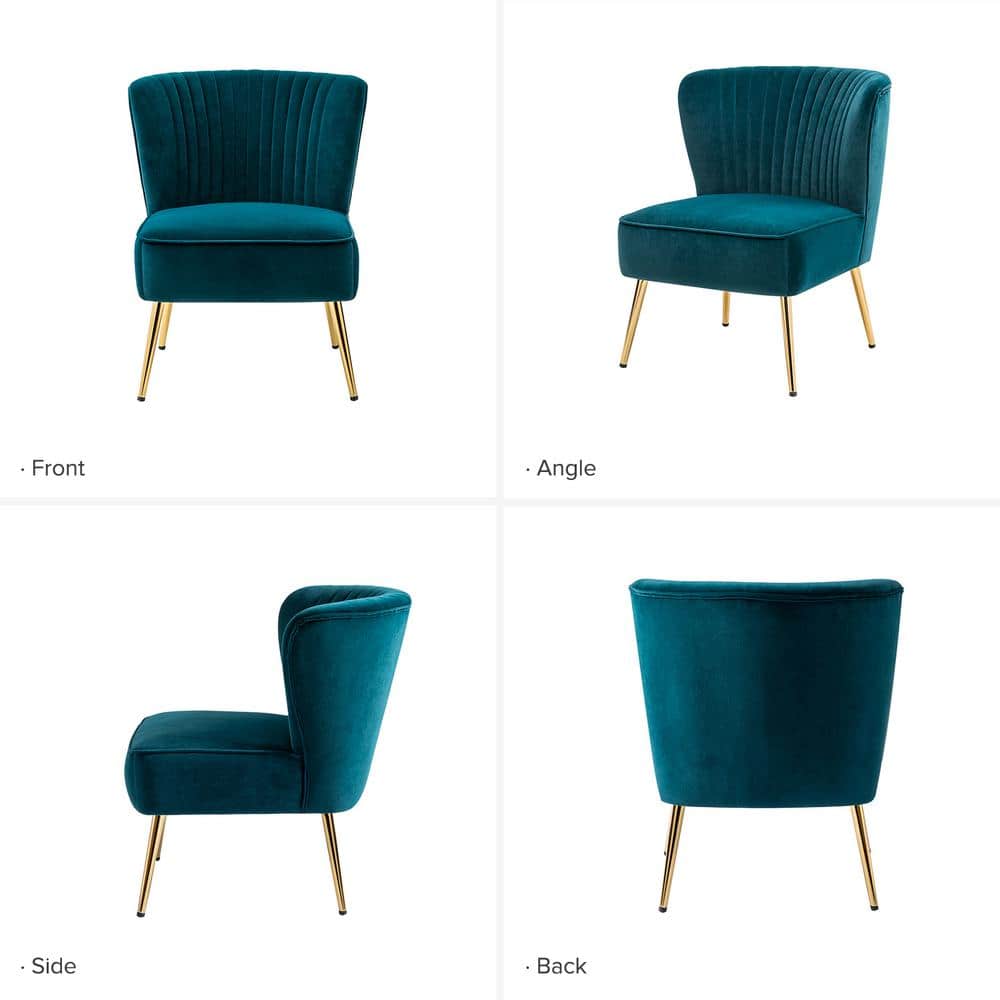 Teal Velvet Wingback Accent Chair with Gold Metal Legs