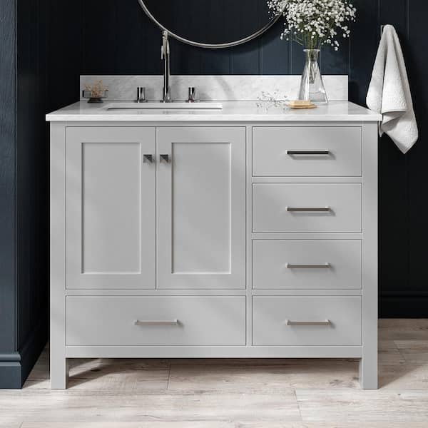 ARIEL Cambridge 43 in. W x 22 in. D x 35.25 in. H Bath Vanity in Grey with Carrara White Marble Vanity Top with Basin