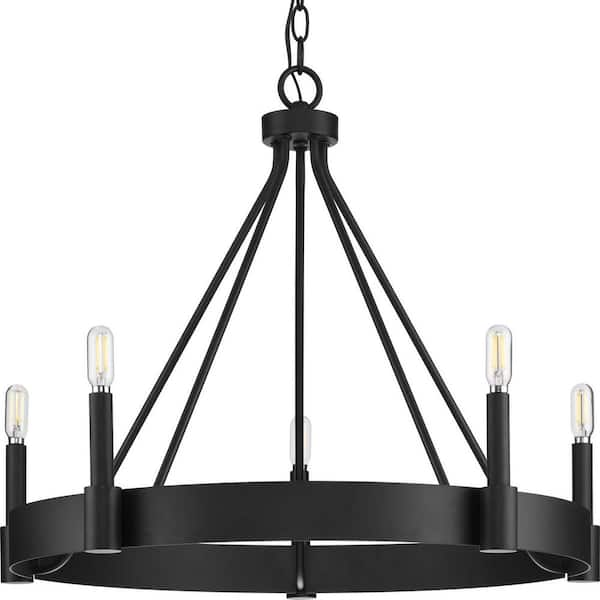 Progress Lighting Breckenridge Collection 26 in. 5-Light Matte Black Rustic Farmhouse Chandelier