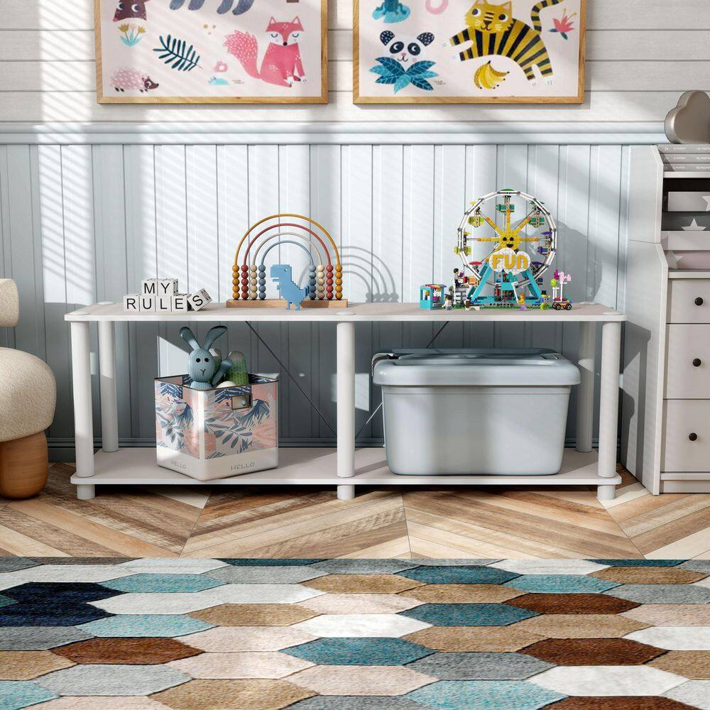 Taupe Grey Modern Engineered Wood 2-Tier Wide Shelf Unit