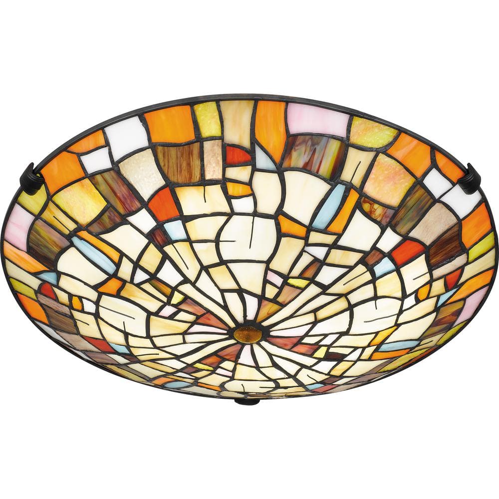 Stinson 16.5" Multicolor Art Glass 2-Light Matte Black Flush Mount