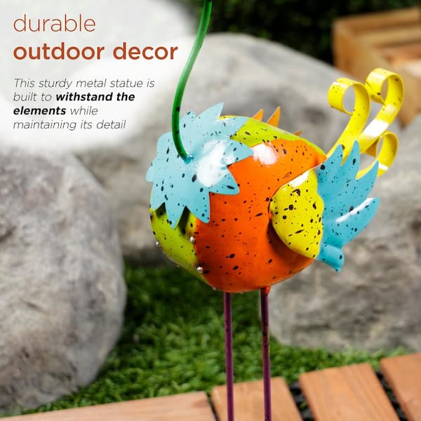 Alpine Corporation 21 in. Multi-Colored Iron Quirky Bird Garden