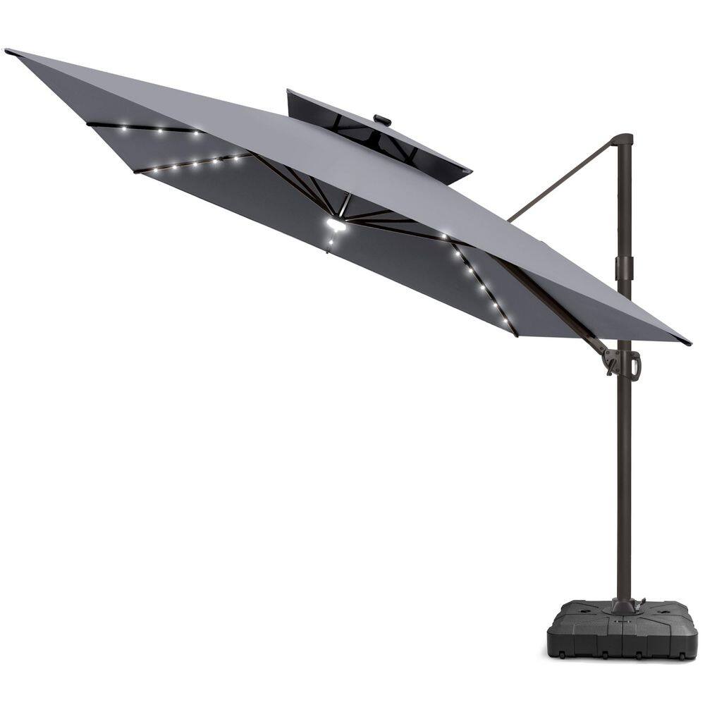 11.5 ft. 2-Tier Metal Square 360° Rotation Outdoor Cantilever Patio Umbrella with Base with LED Lights in Gray price history on PriceWatchPro