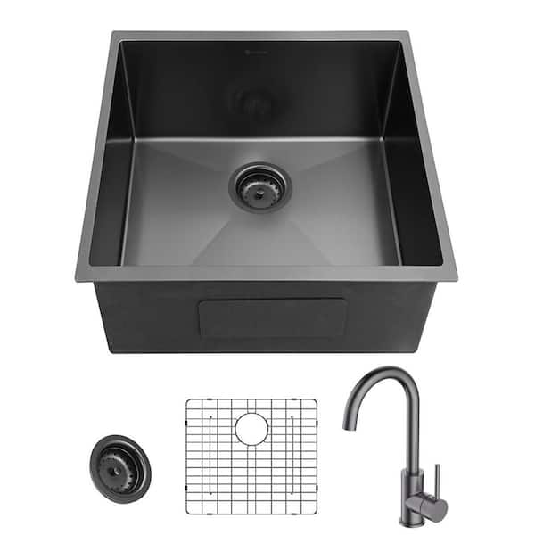 Glacier Bay 17 in. Undermount Single Bowl 18-Gauge Gunmetal Black ...