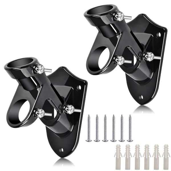 Angel Sar 1 in. 2-Position Shiny Black Aluminum Flag Pole Bracket Holder for Garden (2-Pack)