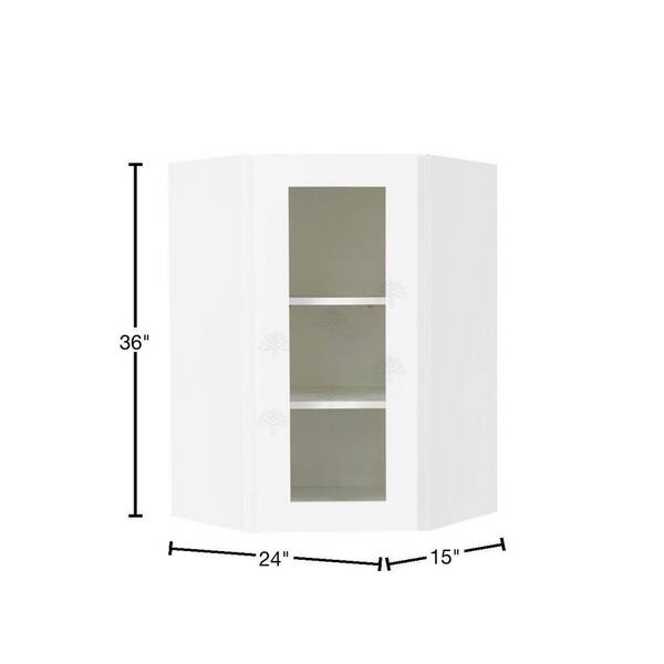 LIFEART CABINETRY Lancaster White Plywood Shaker Stock Assembled Wall Diagonal Glass Door Kitchen Cabinet 24 in. W x 36 in. H x 15 in. D