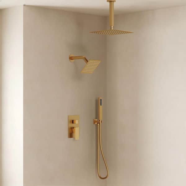EVERSTEIN 3-Spray Square Ceiling Mount Shower Head and Handheld